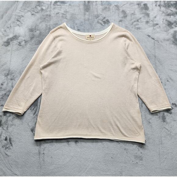 Woolrich Tops - Woolrich Top Womens L Tan Cream Layered Look Cotton Ramie 3/4 Sleeve Pullover
